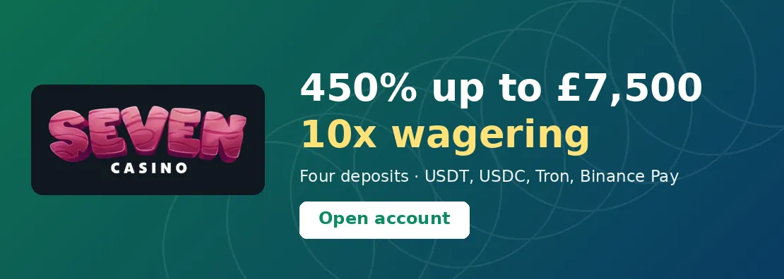 Seven Casino: 450% up to £7,500 across four deposits – 10x wagering